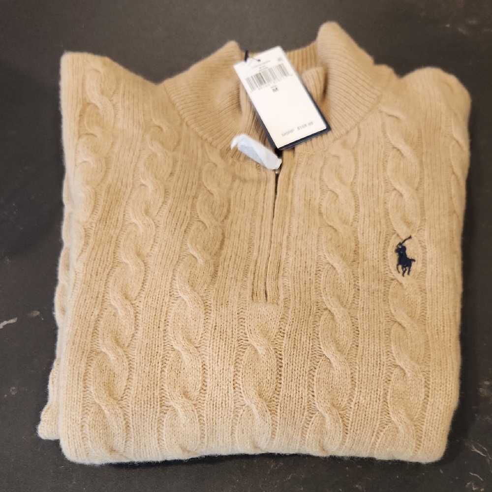 Polo Ralph Lauren Tan Cable Knit Zip-Up Sweater